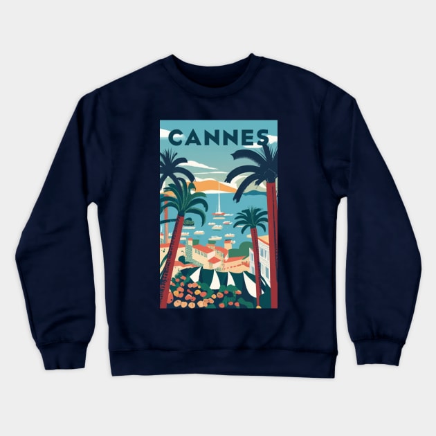 A Vintage Travel Art of Cannes - France Crewneck Sweatshirt by goodoldvintage